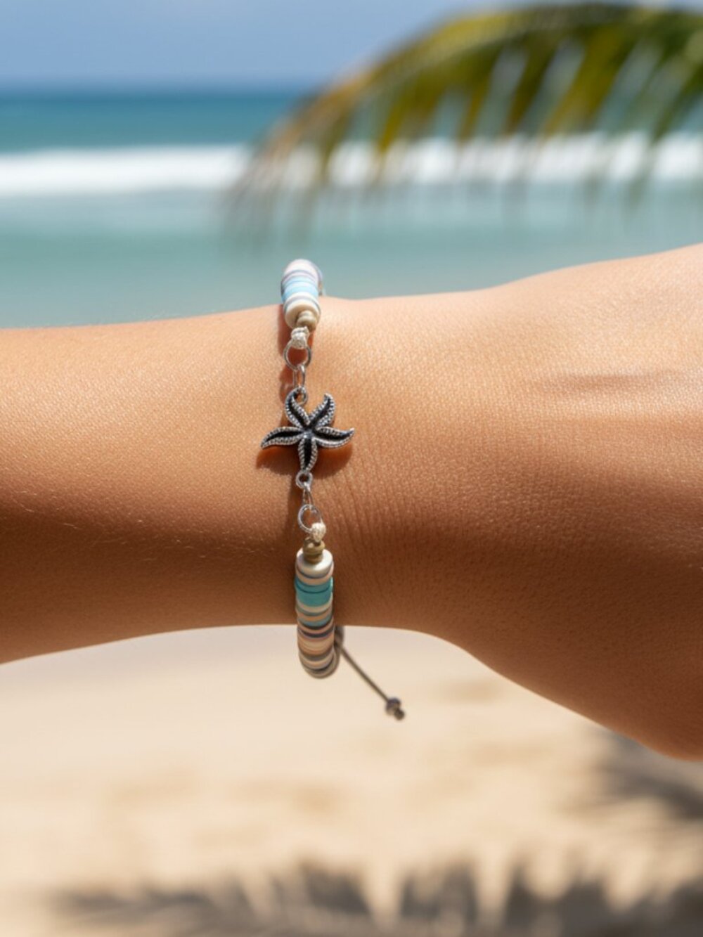 NWT Designs by Forte Starfish Cylinder Bead Adjustable Stretch Bracelet 🌊⭐